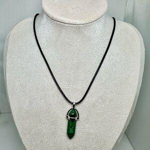 Green Malachite Pendant Necklace with Black Cord 16-18”